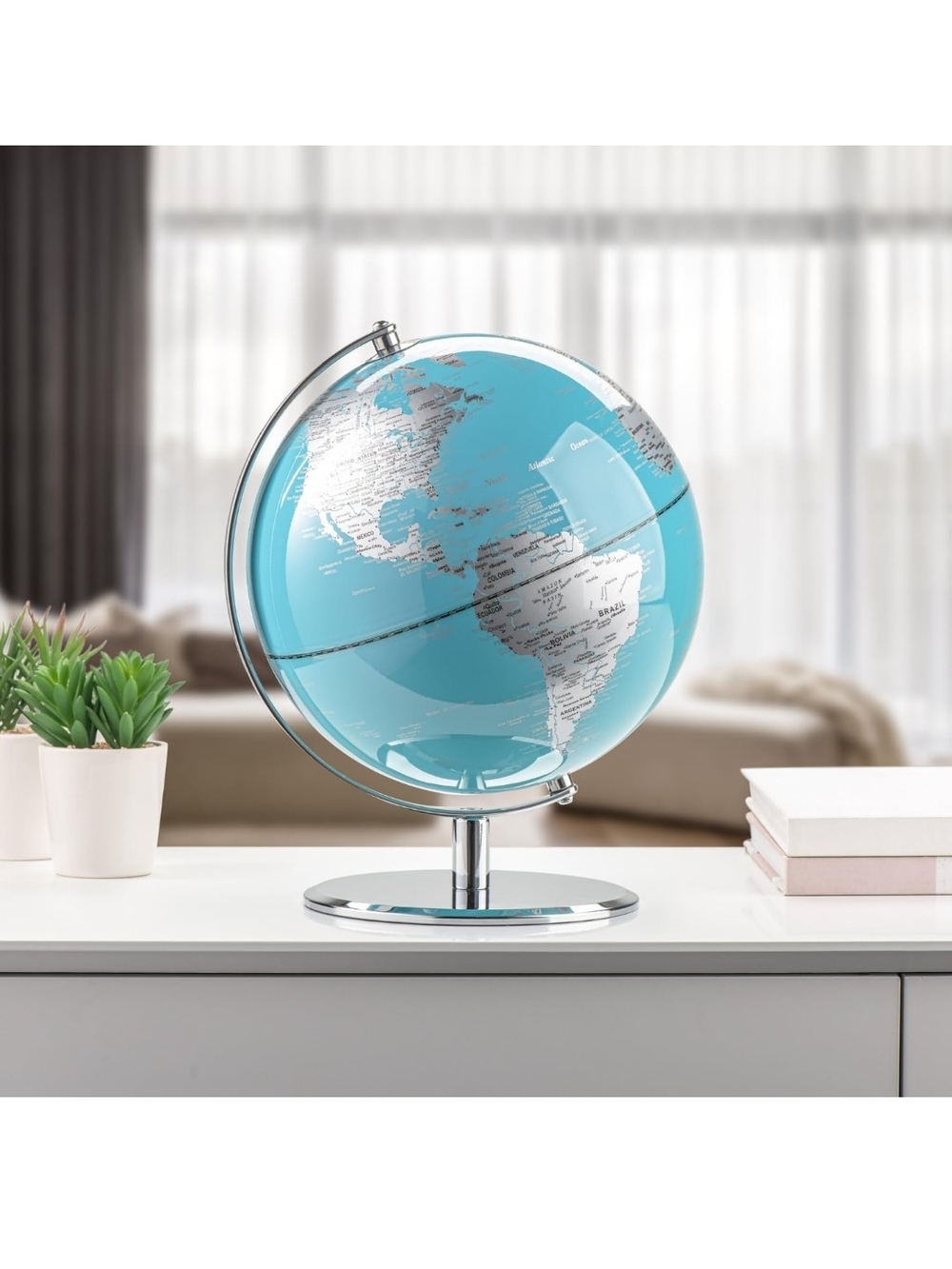 Torre&Targus Blue Desktop Globe with Silver Stand